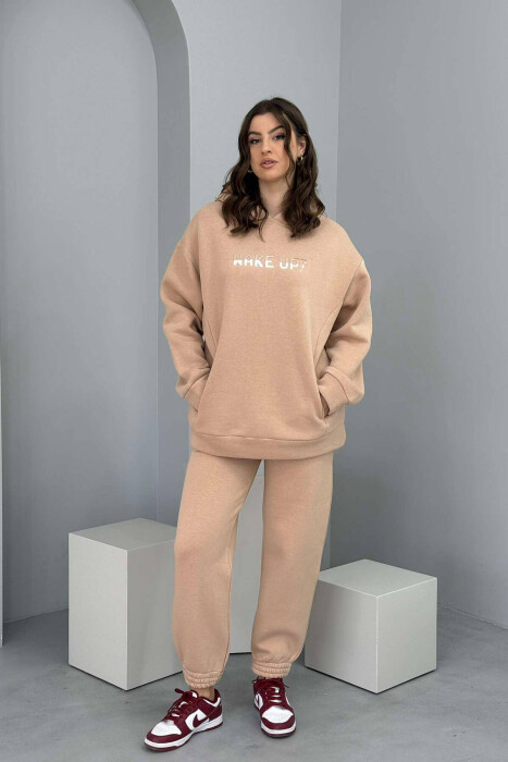 HOODED FLUFFY WOMEN SET BEIGE/BEZHE - 7