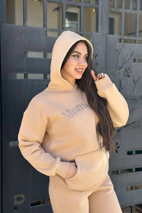 HOODED FLUFFY WOMEN SET BEIGE/BEZHE - 3