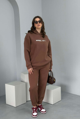 HOODED FLUFFY WOMEN SET BROWN/KAFE 