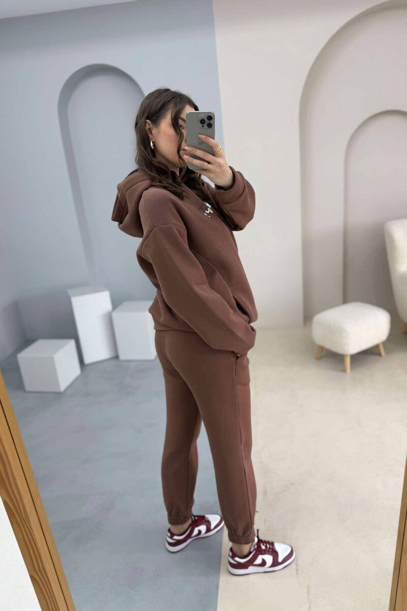 HOODED FLUFFY WOMEN SET BROWN/KAFE - 3