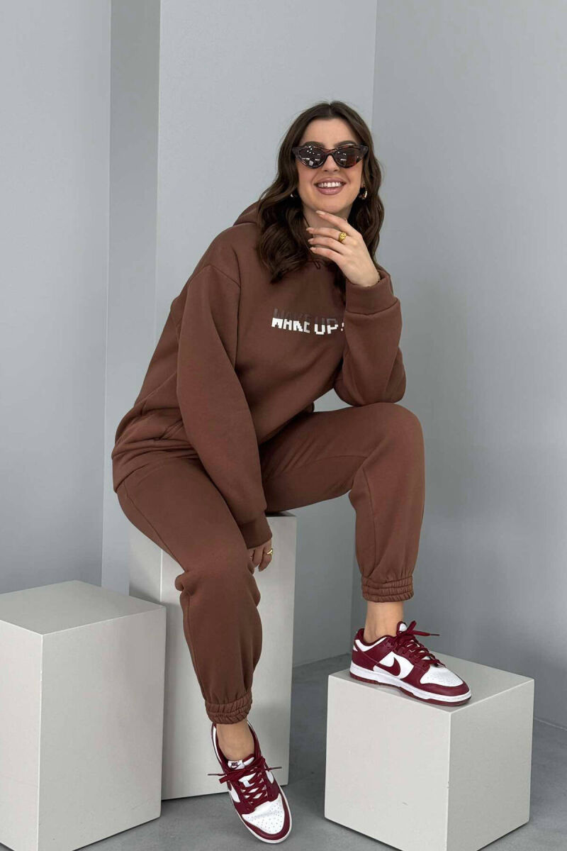 HOODED FLUFFY WOMEN SET BROWN/KAFE - 8