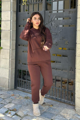 HOODED FLUFFY WOMEN SET DARK BROWN/KAE 