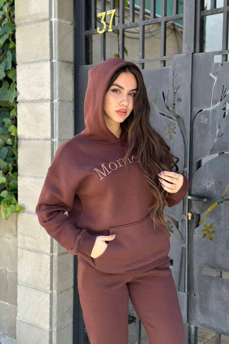 HOODED FLUFFY WOMEN SET DARK BROWN/KAE - 3