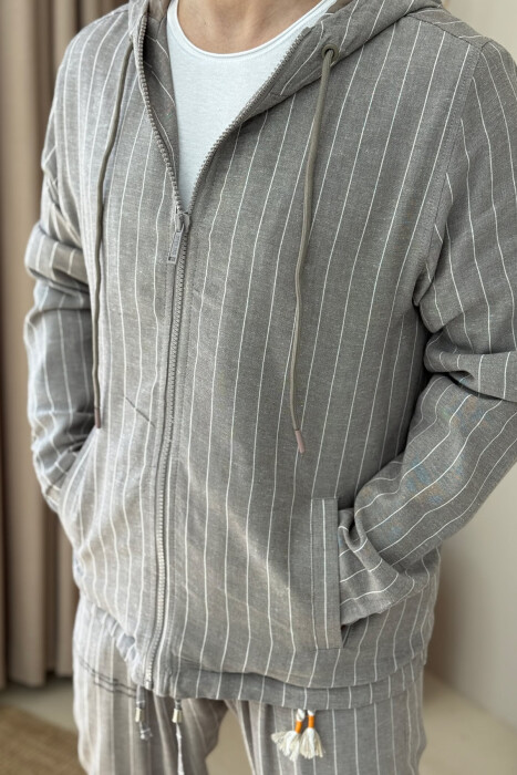 HOODED JACKET+PANTS LACINGS STRIPES MEN SET GREY/GRI - 2