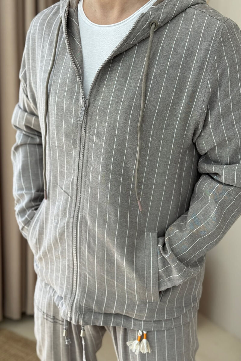 HOODED JACKET+PANTS LACINGS STRIPES MEN SET GREY/GRI - 2