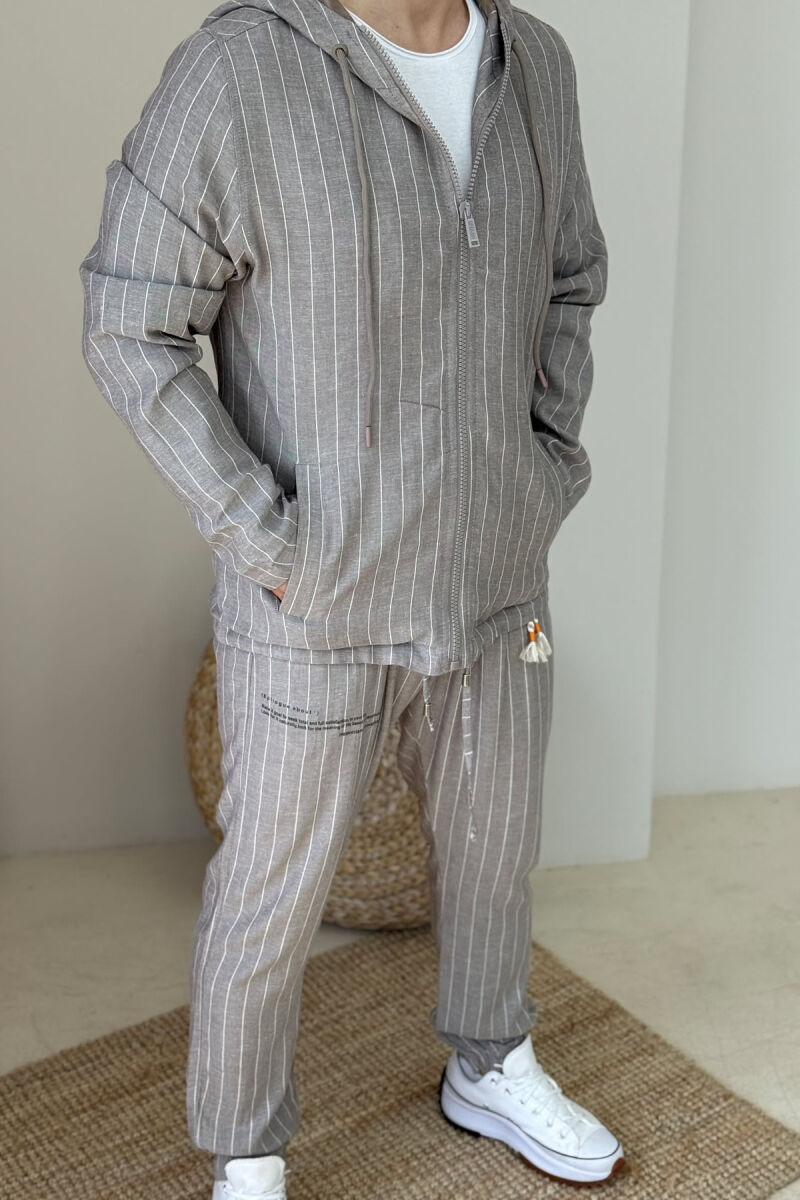HOODED JACKET+PANTS LACINGS STRIPES MEN SET GREY/GRI - 3