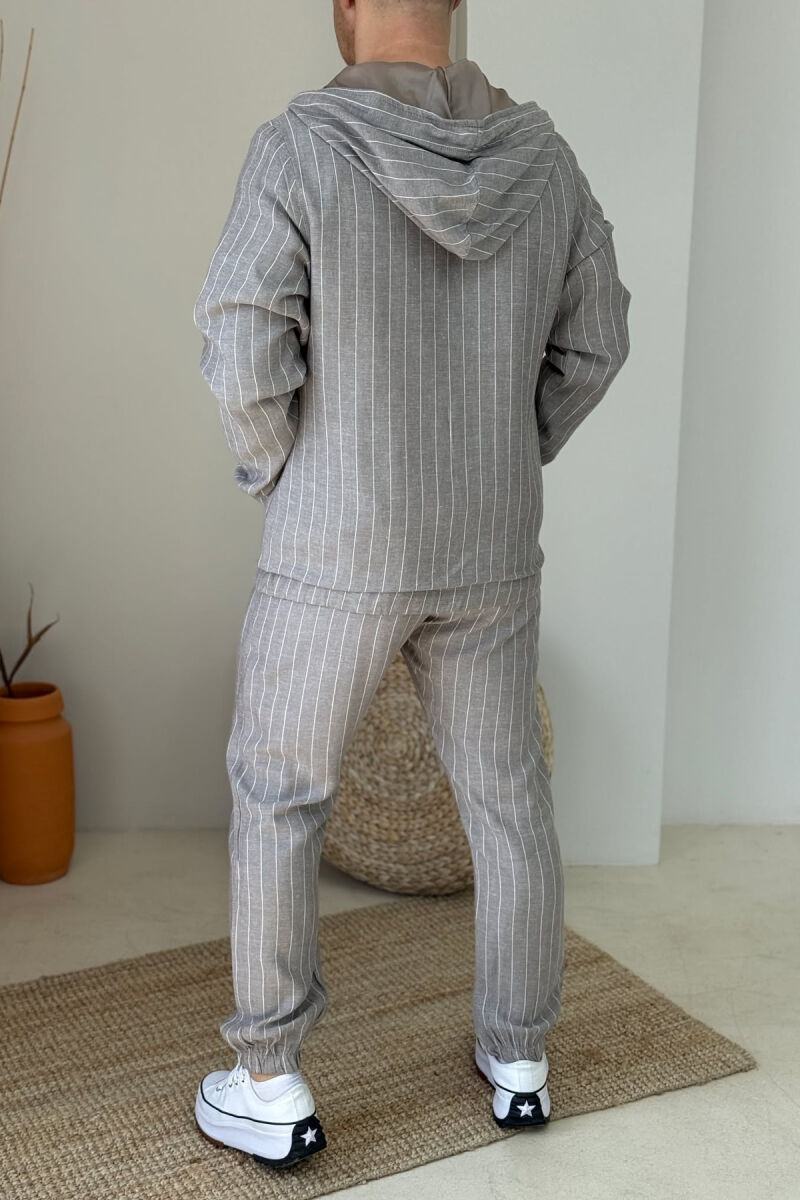 HOODED JACKET+PANTS LACINGS STRIPES MEN SET GREY/GRI - 4