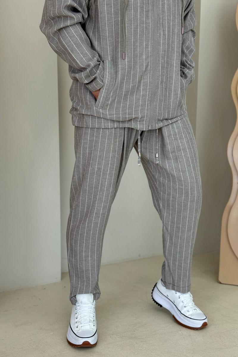 HOODED JACKET+PANTS STRIPED MEN SET GREY/GRI - 5