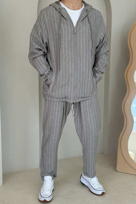 HOODED JACKET+PANTS STRIPED MEN SET GREY/GRI - 2