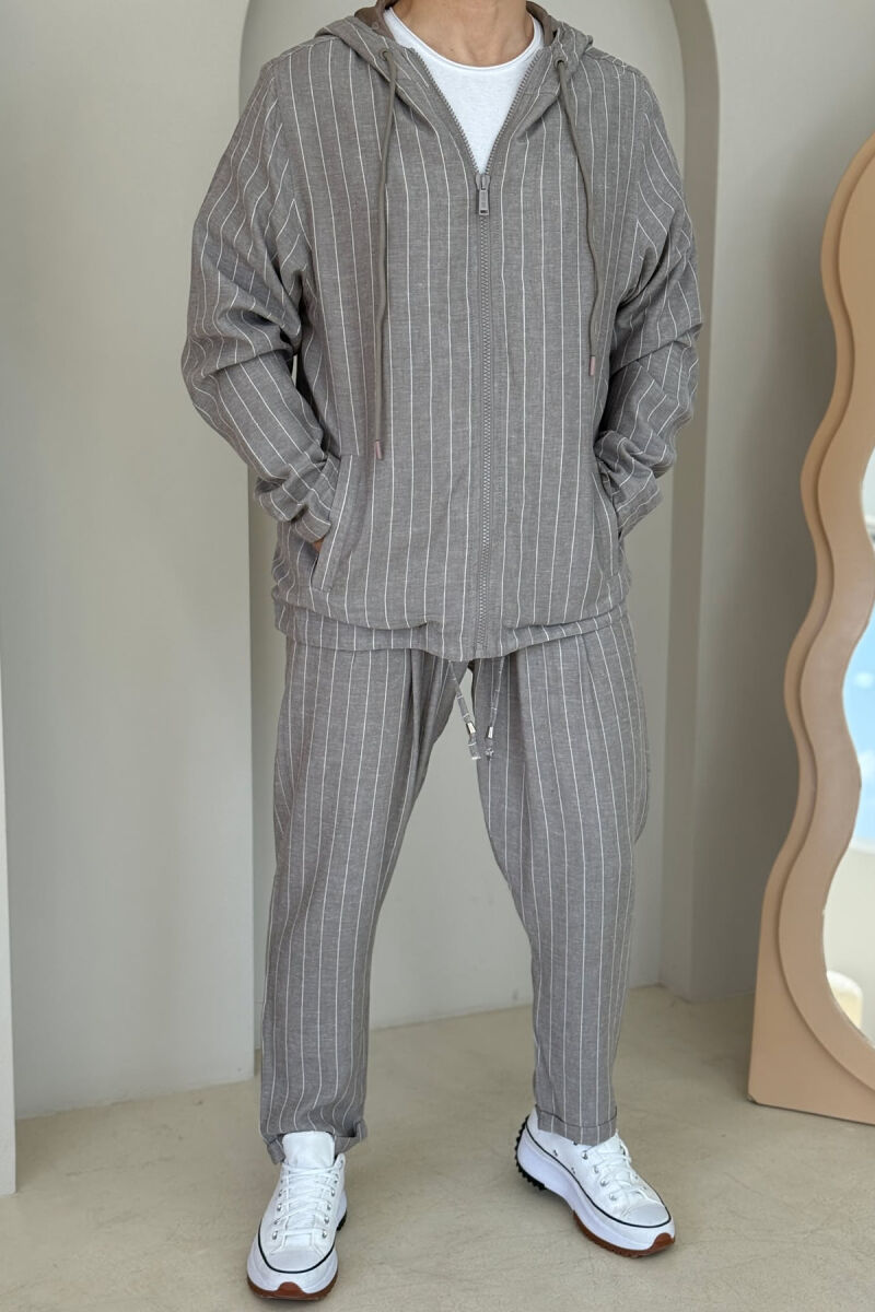 HOODED JACKET+PANTS STRIPED MEN SET GREY/GRI - 2