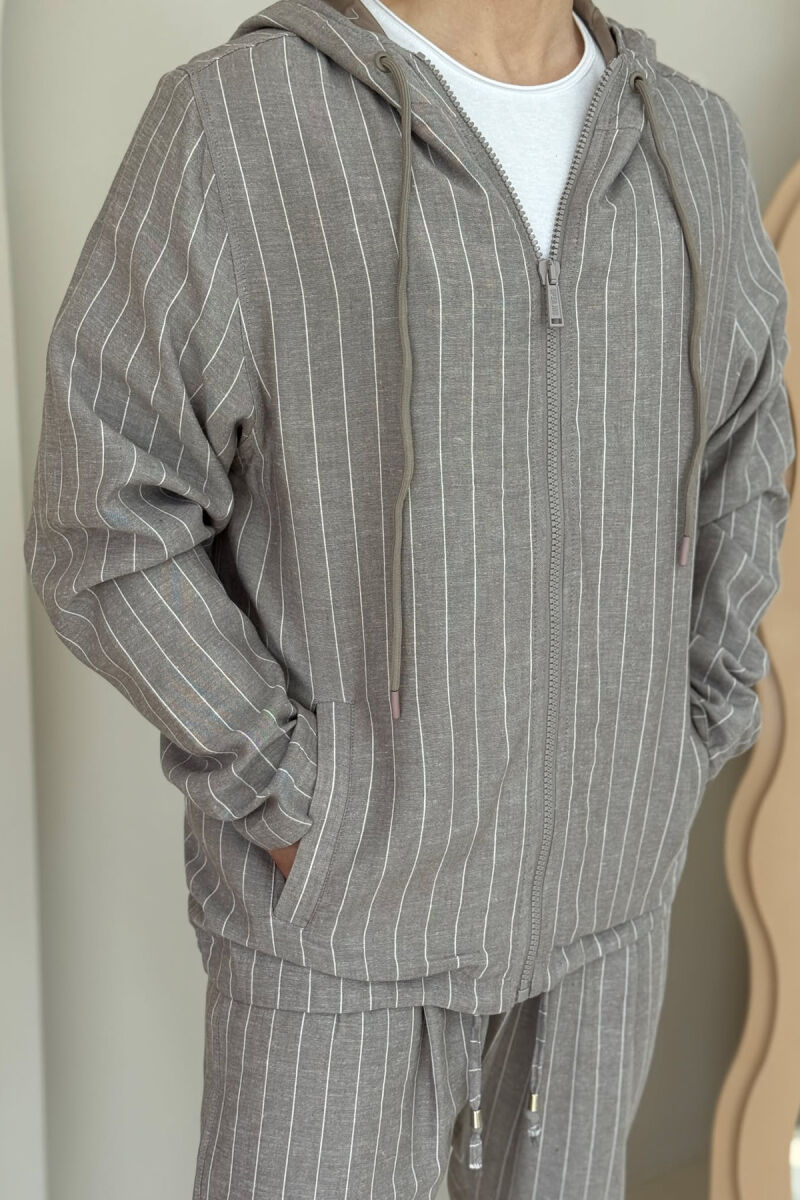 HOODED JACKET+PANTS STRIPED MEN SET GREY/GRI - 4