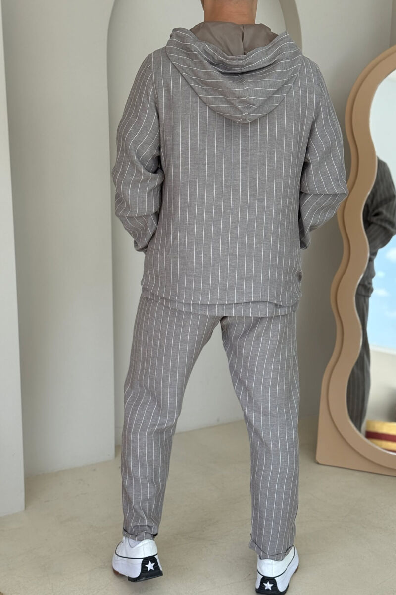 HOODED JACKET+PANTS STRIPED MEN SET GREY/GRI - 8