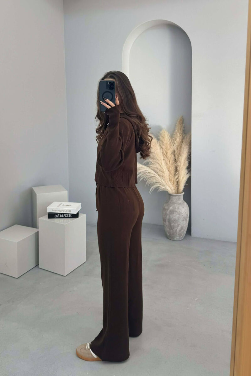 HOODED JACKET+TROUSERS KNIT WOMEN SET BROWN/KAFE - 2