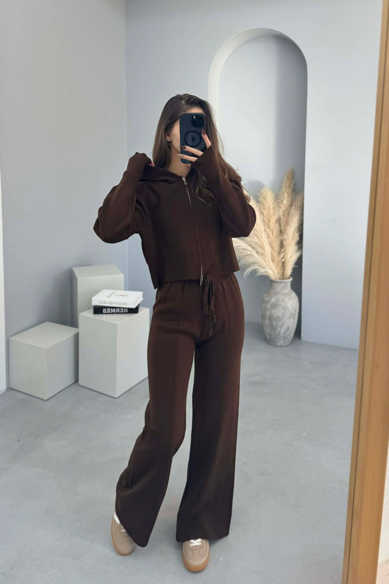 HOODED JACKET+TROUSERS KNIT WOMEN SET BROWN/KAFE - 4