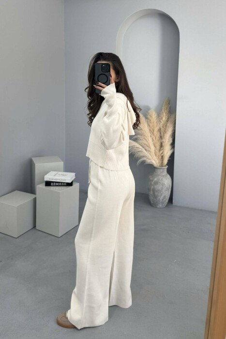 HOODED JACKET+TROUSERS KNIT WOMEN SET CREAM/KREM - 3