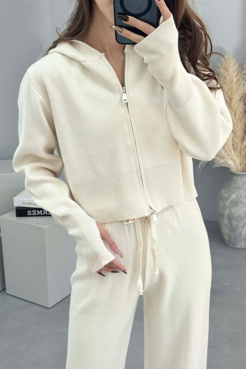 HOODED JACKET+TROUSERS KNIT WOMEN SET CREAM/KREM - 4