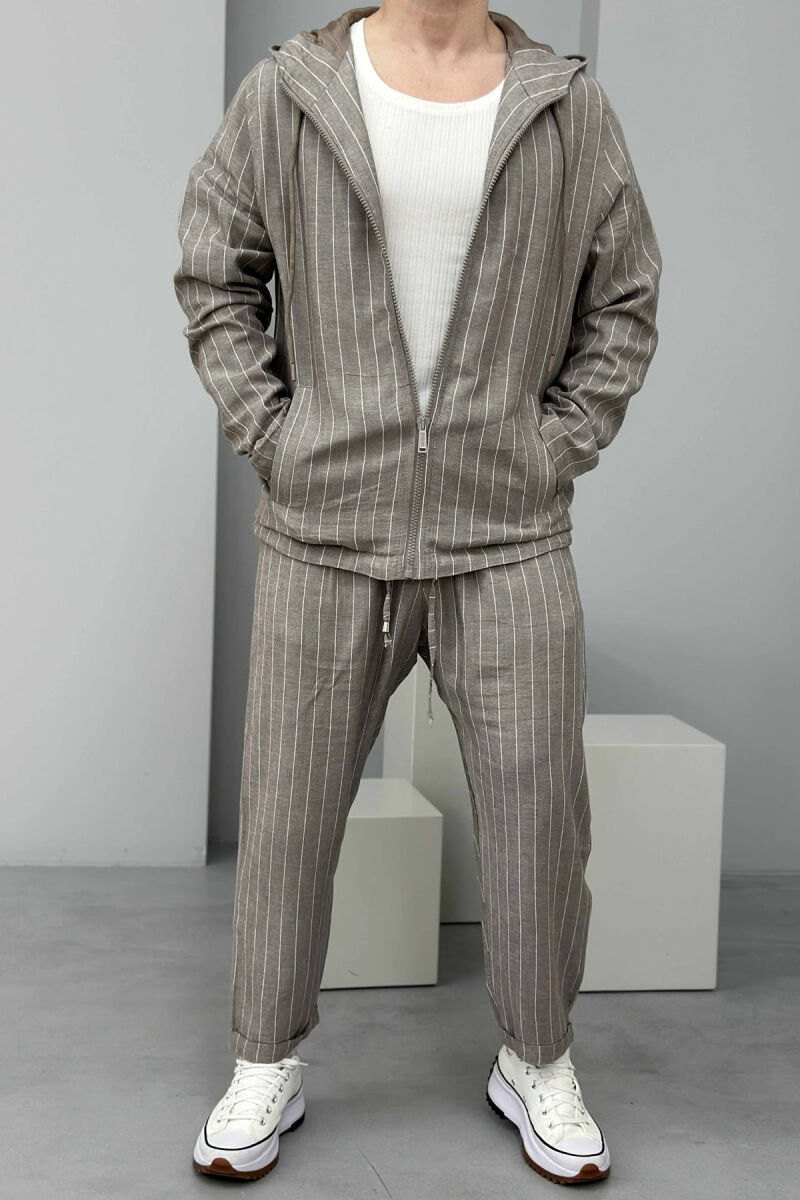 HOODED JACKET+TROUSERS STRIPED MEN SET GREY/GRI - 1