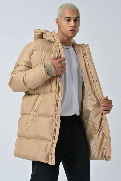 HOODED MEN PUFFER JACKET IN BEIGE COLOR - 2