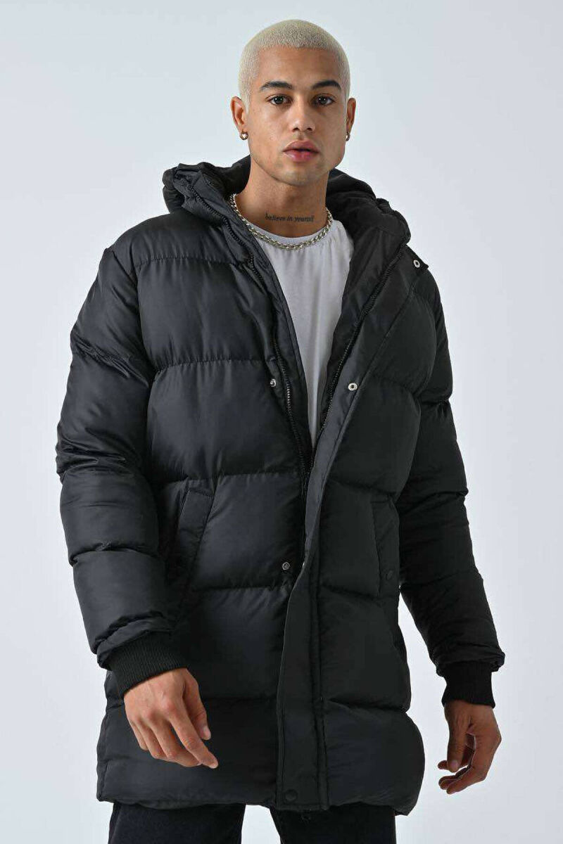 HOODED MEN PUFFER JACKET IN BLACK COLOR - 1