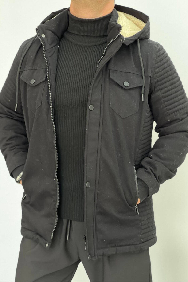 HOODED MEN PUFFER JACKET IN BLACK COLOR - 1