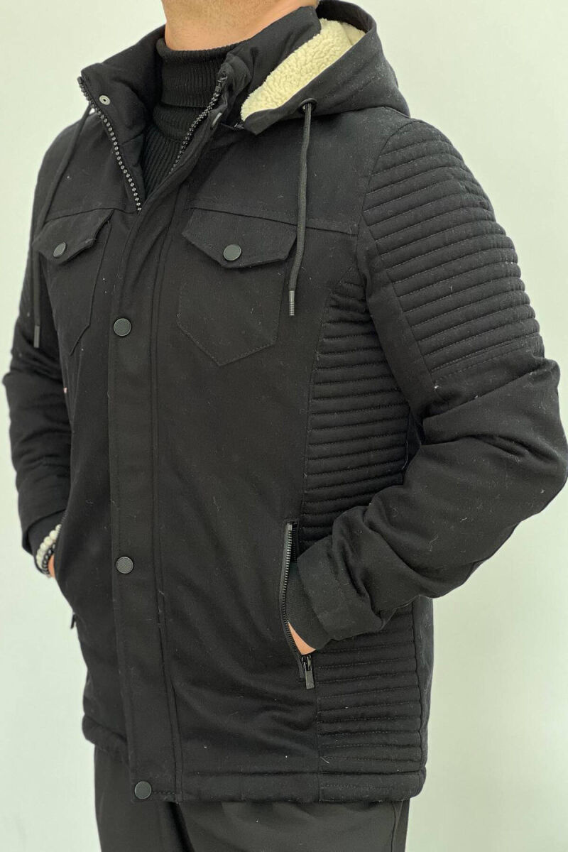 HOODED MEN PUFFER JACKET IN BLACK COLOR - 5