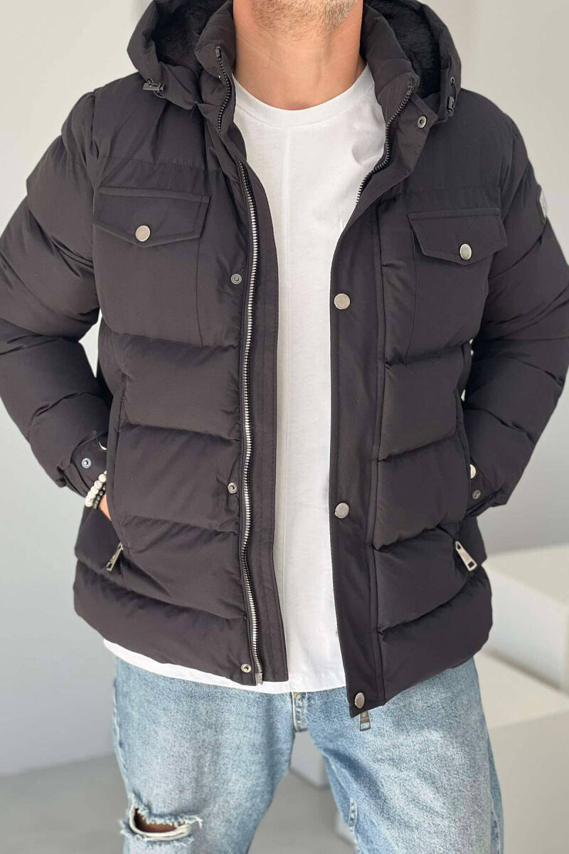 HOODED MEN PUFFER JACKET IN BLACK COLOR - 1