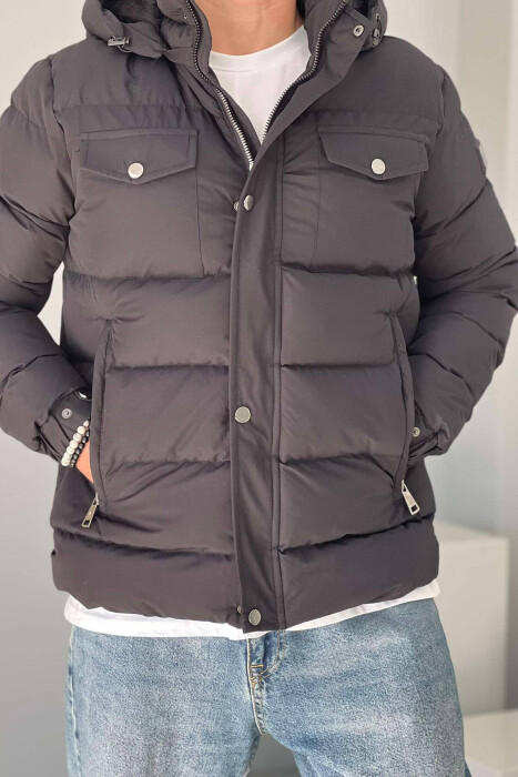 HOODED MEN PUFFER JACKET IN BLACK COLOR - 2