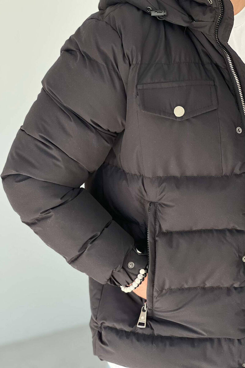 HOODED MEN PUFFER JACKET IN BLACK COLOR - 3