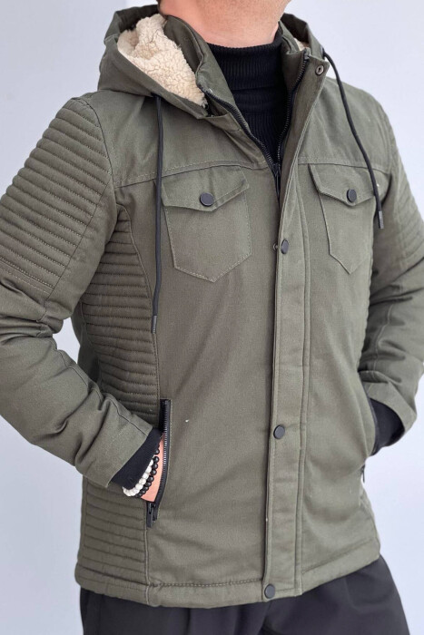 HOODED MEN PUFFER JACKET IN LIGHT GREEN COLOR - 4