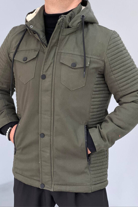 HOODED MEN PUFFER JACKET IN LIGHT GREEN COLOR - 5