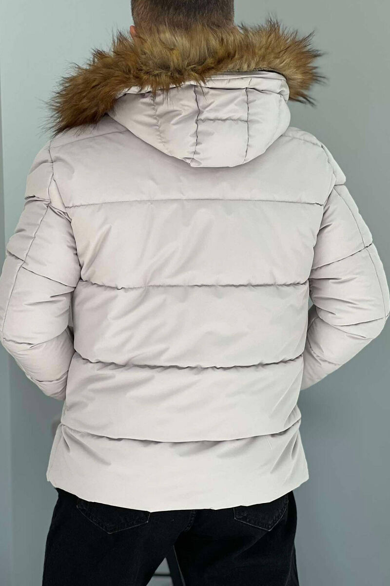 HOODED MEN PUFFER JACKET IN LIGHT GREY COLOR - 2