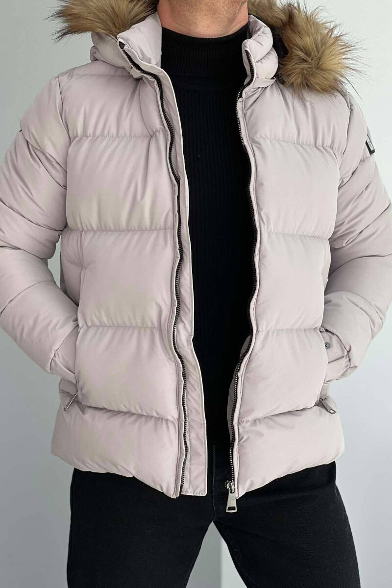 HOODED MEN PUFFER JACKET IN LIGHT GREY COLOR - 3