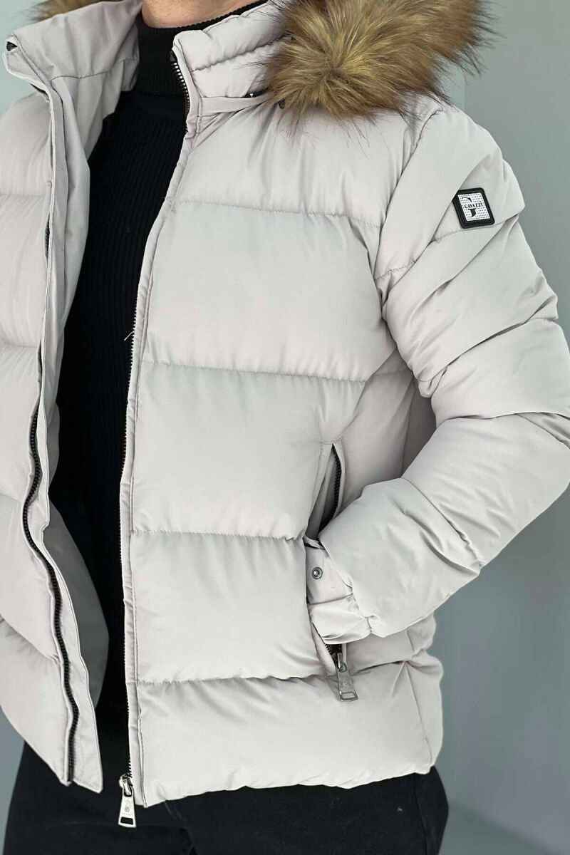 HOODED MEN PUFFER JACKET IN LIGHT GREY COLOR - 5