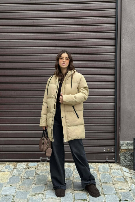 HOODED WOMEN PUFFER JACKET BEIGE/BEZHE 