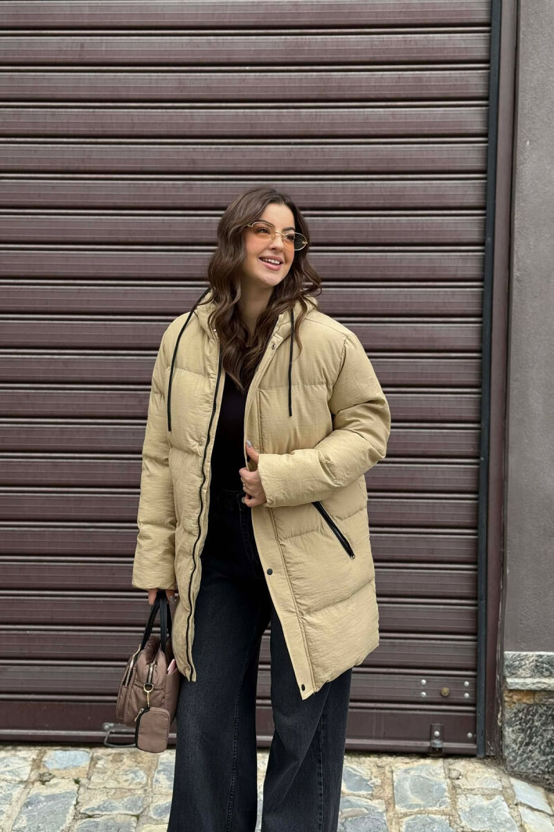 HOODED WOMEN PUFFER JACKET BEIGE/BEZHE - 2