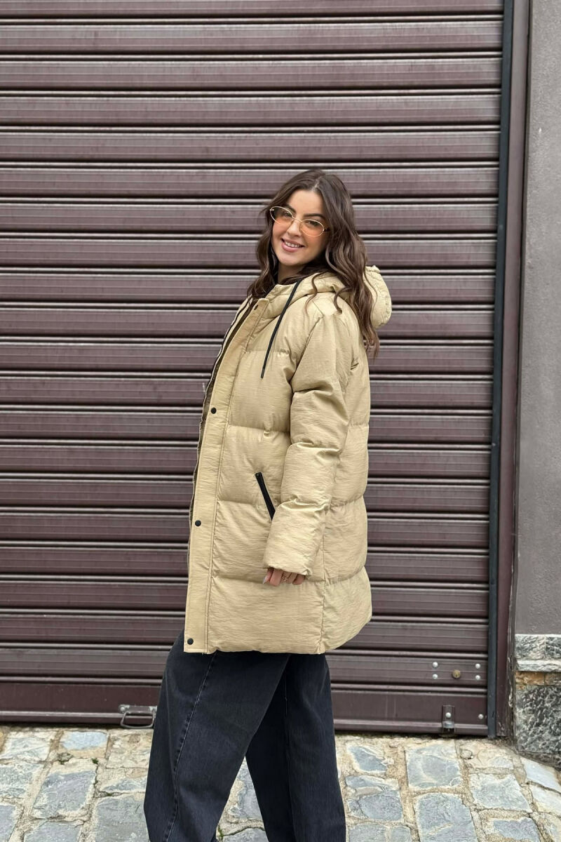 HOODED WOMEN PUFFER JACKET BEIGE/BEZHE - 3