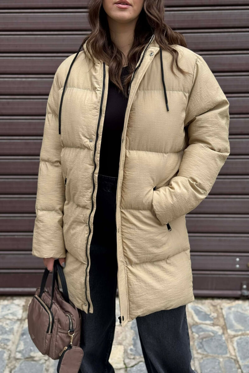 HOODED WOMEN PUFFER JACKET BEIGE/BEZHE - 4