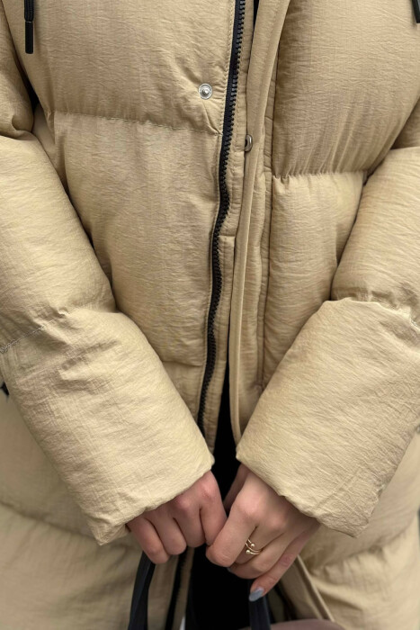 HOODED WOMEN PUFFER JACKET BEIGE/BEZHE - 5