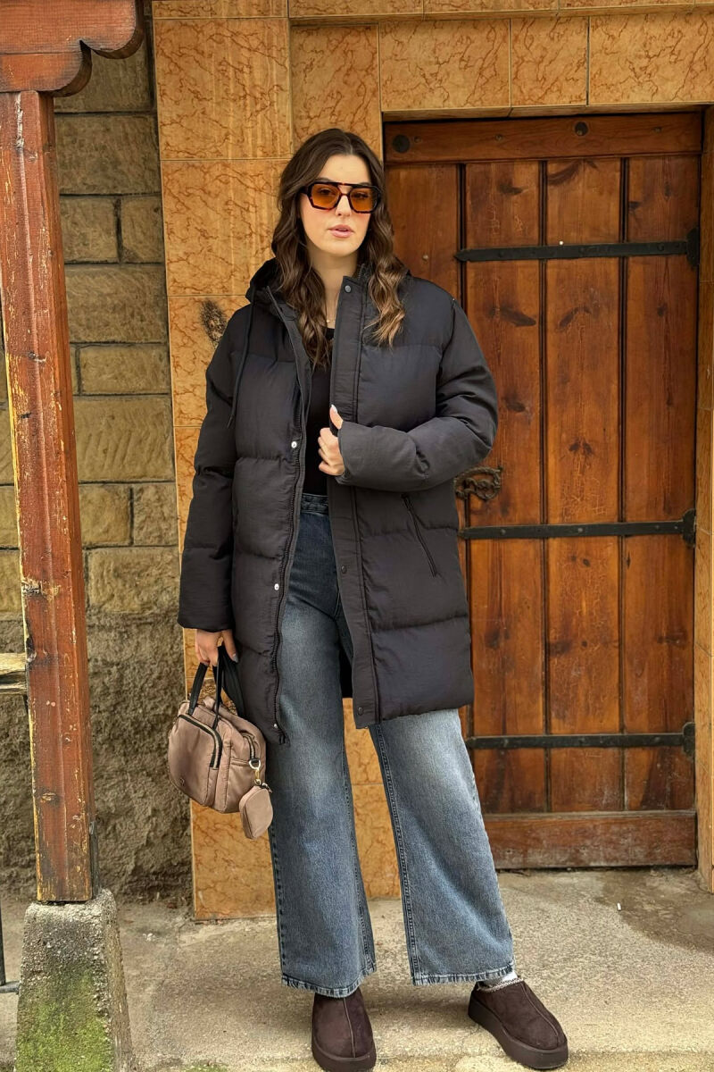 HOODED WOMEN PUFFER JACKET BLACK/ E ZEZE - 1