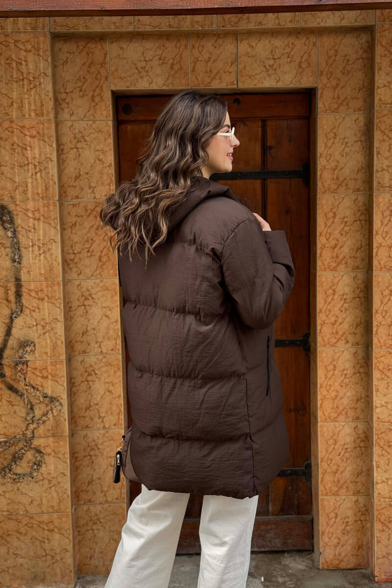 HOODED WOMEN PUFFER JACKET BROWN/KAFE - 3