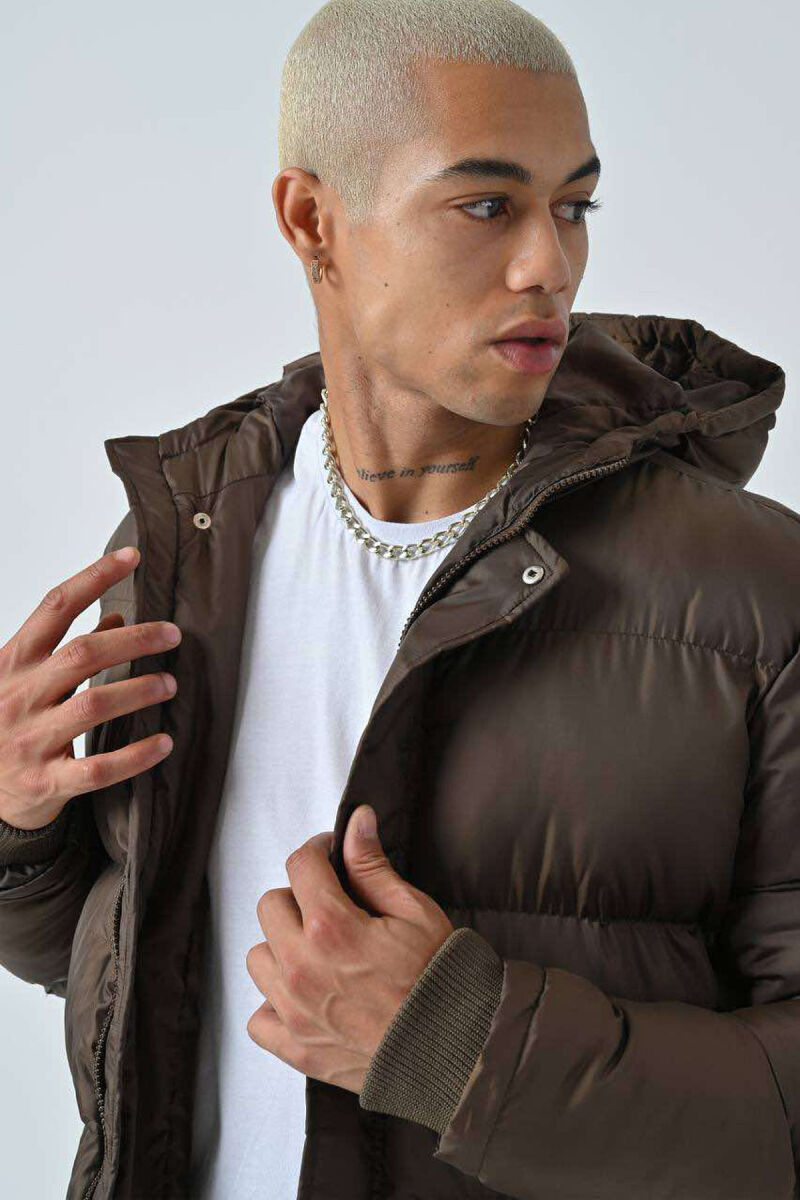 HOODED MEN PUFFER JACKET BROWN/KAFE - 2