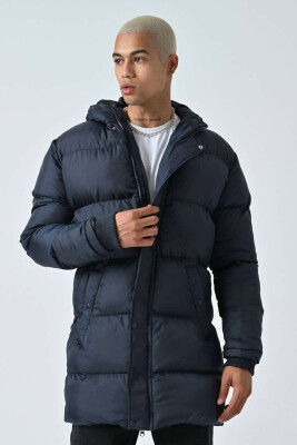 HOODED MEN PUFFER JACKET DARK BLUE/BEE 