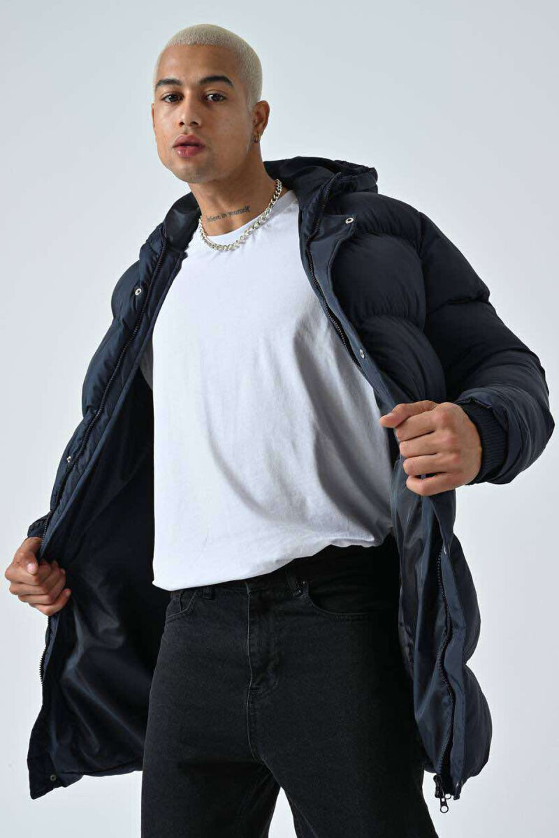 HOODED MEN PUFFER JACKET DARK BLUE/BEE - 2