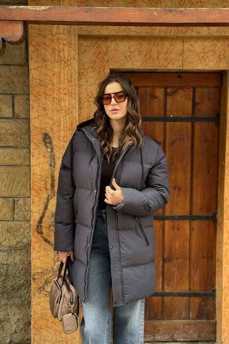 HOODED WOMEN PUFFER JACKET DARK GREY/GEE - 2