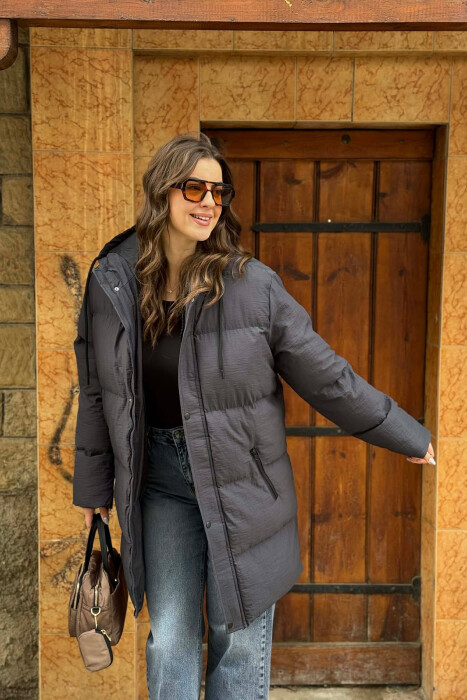 HOODED WOMEN PUFFER JACKET DARK GREY/GEE - 3