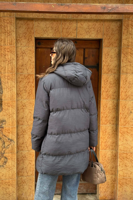 HOODED WOMEN PUFFER JACKET DARK GREY/GEE - 4