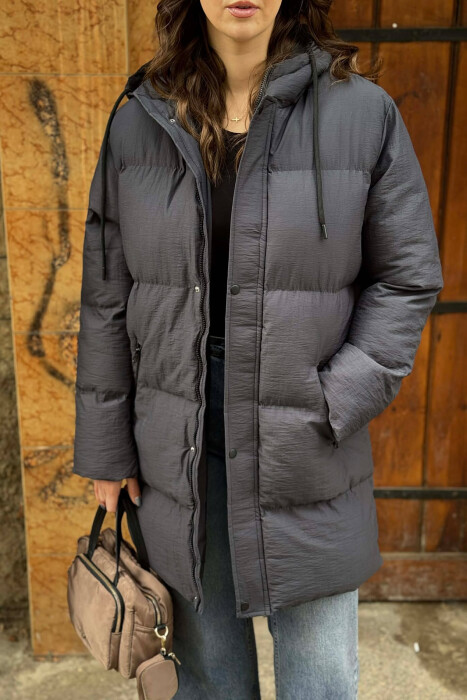 HOODED WOMEN PUFFER JACKET DARK GREY/GEE - 5