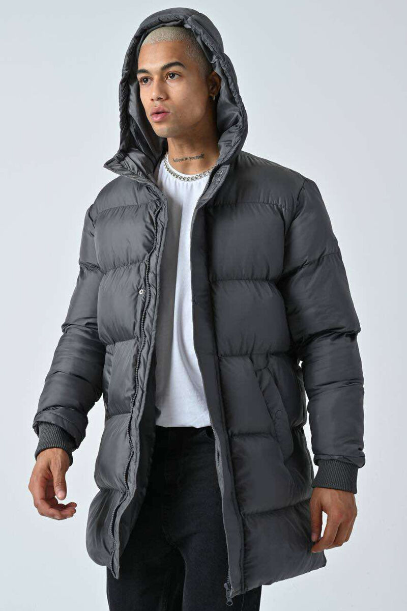 HOODED MEN PUFFER JACKET DARK GREY/GEE - 2