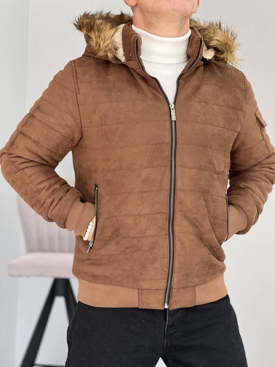 HOODED MEN PUFFER JACKET IN BROWN COLOR - 1