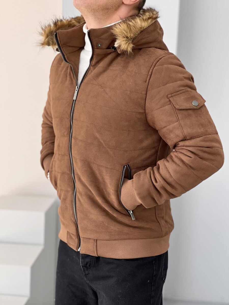 HOODED MEN PUFFER JACKET IN BROWN COLOR - 2